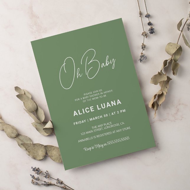 Baby shower script modern sage green elegant invitation (Creator Uploaded)