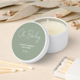Baby shower script modern sage green elegant mini candle favors
