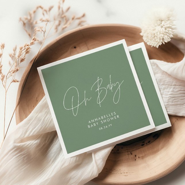Baby shower script modern sage green elegant  napkins (Creator Uploaded)