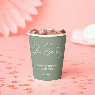 Baby shower script modern sage green elegant paper cups