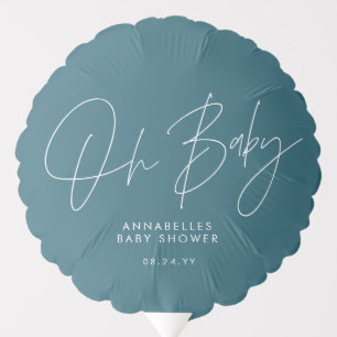 Baby shower script modern teal blue elegant balloon