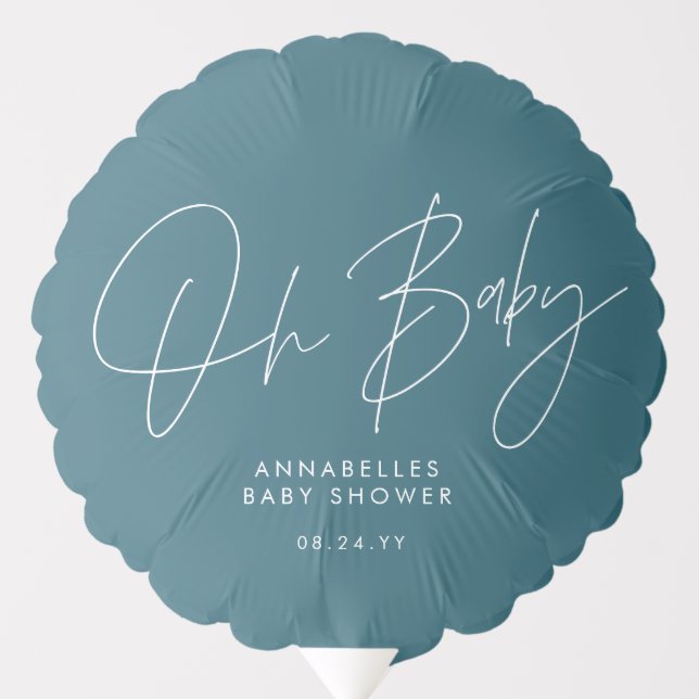 Baby shower script modern teal blue elegant  balloon (Front)