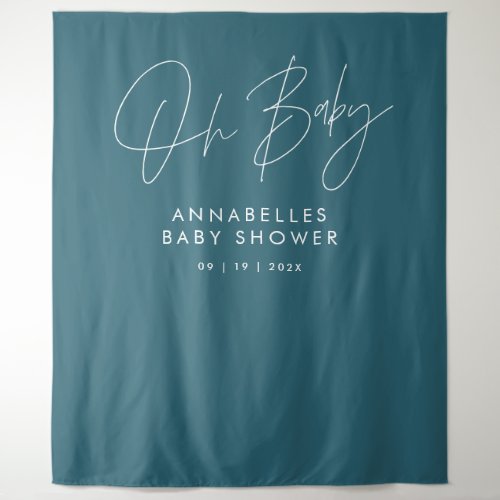 Baby shower script modern teal blue elegant tapestry