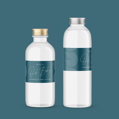 Baby shower script modern teal blue elegant water bottle label