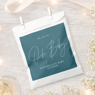 Baby shower script modern teal blue favor bag