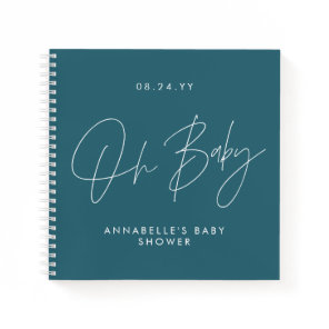 Baby shower script modern teal blue guest notebook