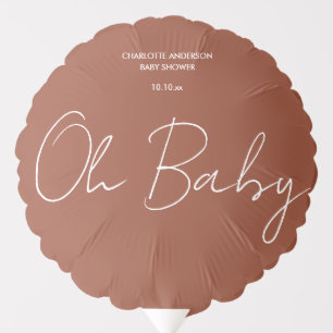 Baby shower script modern terracotta brown elegant balloon