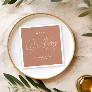 Baby shower script modern terracotta chic elegant napkins