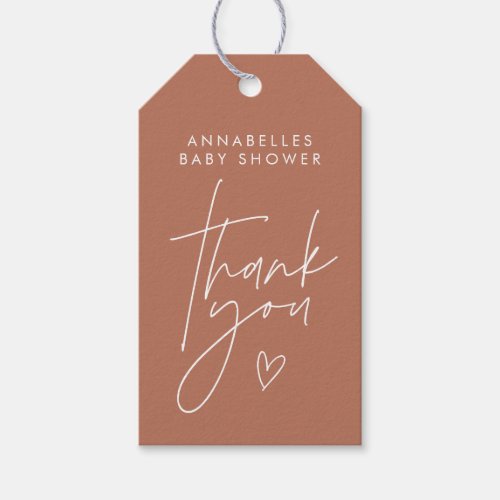 Baby shower script modern terracotta elegant gift tags