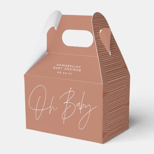 Baby shower script modern terracotta geometric favor boxes