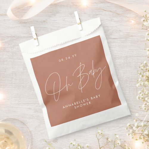 Baby shower script modern terracotta guest favor bag