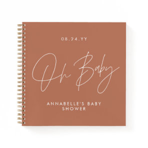 Baby shower script modern terracotta guest notebook