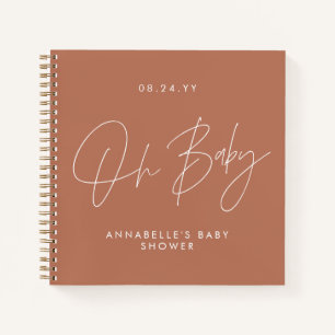 Baby shower script modern terracotta guest notebook