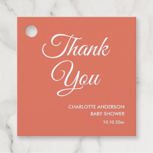 Baby shower script modern terracotta thank you favor tags