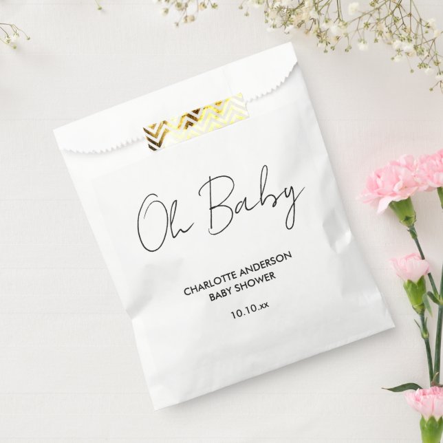 Baby shower script modern white and black elegant favor bag (Sealed)
