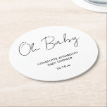 Baby shower script modern white and black elegant round paper coaster<br><div class="desc">Baby shower script modern white and black elegant party design. Ideal gender neutral design. Perfect coordinating summer,  autumn,  fall,  winter baby shower design.</div>