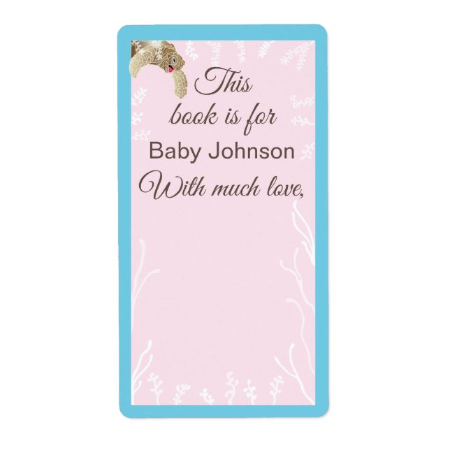 Baby Shower "Sea Turtle Pink" Bookplate Sheet of 8 (Front)