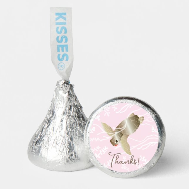 Baby Shower, Sea Turtle Pink Labels Hershey®'s Kisses® (Front)