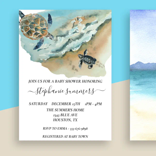 Baby Shower Sea Turtle Watercolor Invitation | Zazzle