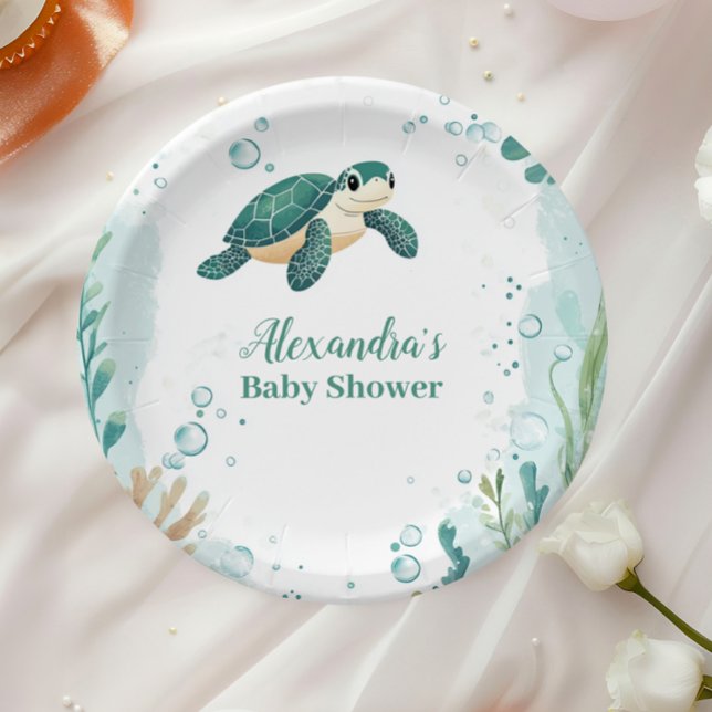 Baby Shower Sea Turtle Watercolor  Paper Plates (Creator Uploaded)