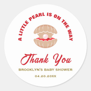 Baby Shower Seashell A Little Pearl Is On The Way Classic Round Sticker