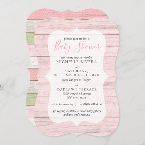 Baby Shower Shabby Pink  Sage Green Rustic Wood I Invitation