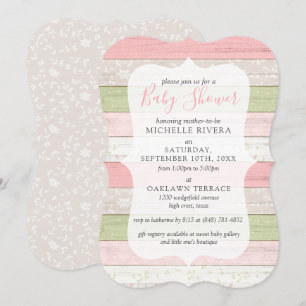Baby Shower Shabby Pink & Sage Green Rustic Wood Invitation