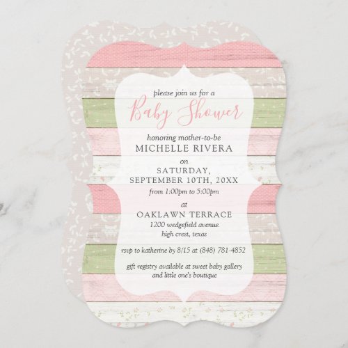 Baby Shower Shabby Pink  Sage Green Rustic Wood Invitation