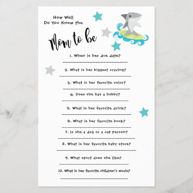 Baby Shower Shark How well you know the card Flyer (Front)