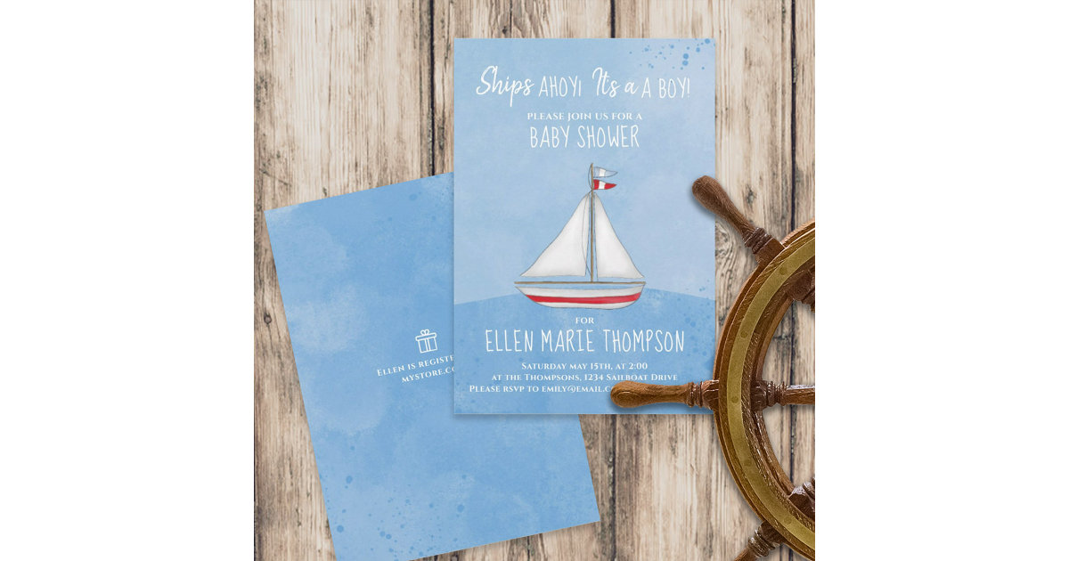 Baby Shower Ship Ahoy It's a Boy Gift Registry Invitation Zazzle