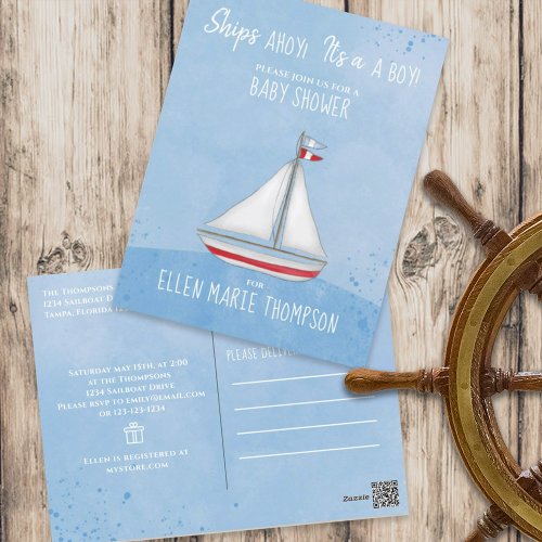 Baby Shower Ship Ahoy Its a Boy Gift Registry Postcard