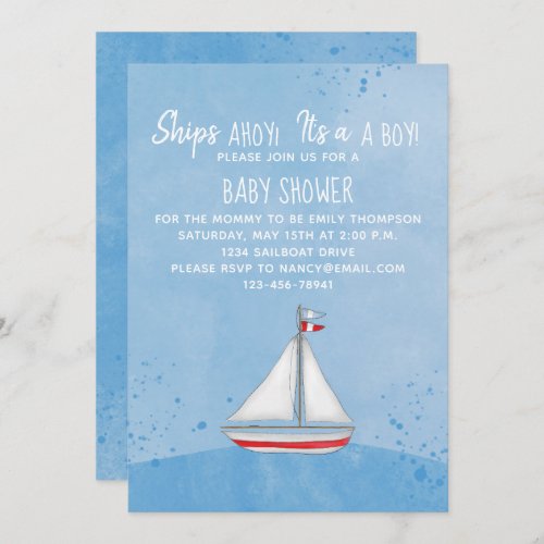 Baby Shower Ship Ahoy Its a Boy Simple Nautical  Invitation
