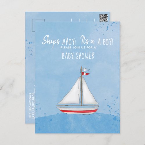 Baby Shower Ship Ahoy Its a Boy Simple Nautical Postcard
