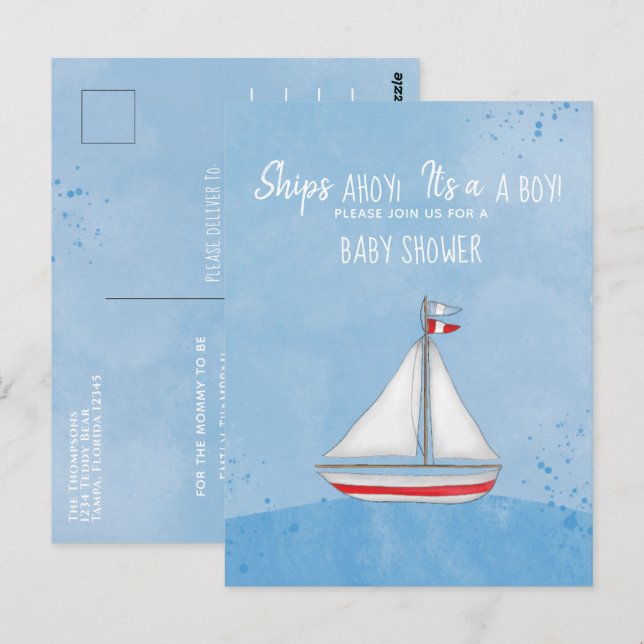 Baby Shower Ship Ahoy It's a Boy Simple Nautical Postcard (Front/Back)