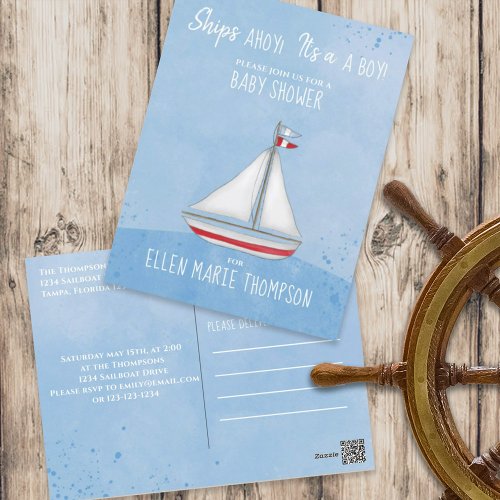 Baby Shower Ship Ahoy Its a Boy Simple Nautical  Postcard