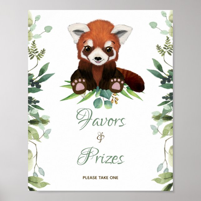 Baby Shower Sign Favors & Prizes Red Panda Bear (Front)