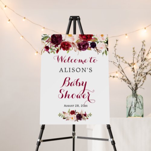 Baby Shower Sign Foam _ Burgundy Red Blush Floral