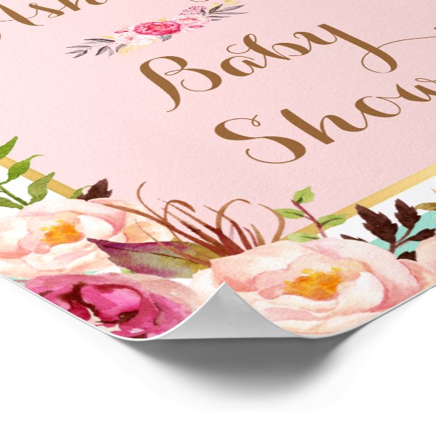 Baby Shower Sign Pink Floral Mini Green Stripes