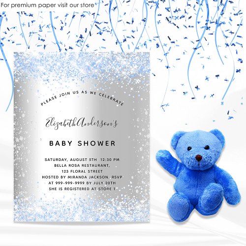 Baby shower silver blue boy budget invitation flyer