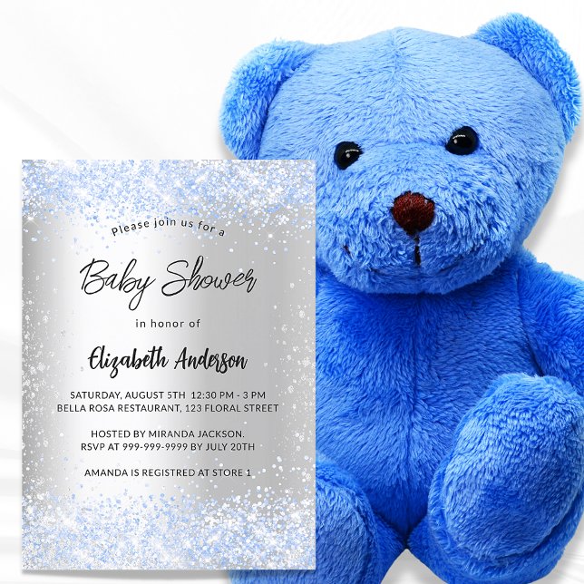 Baby shower silver blue boy confetti luxury invitation (Creator Uploaded)