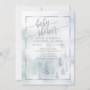 Baby Shower    Silver Blue Winter Wonderland Announcement