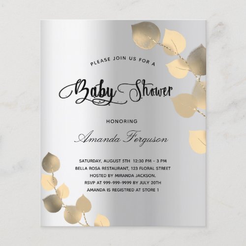 Baby shower silver eucalyptus budget invitation flyer