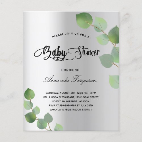 Baby shower silver eucalyptus budget invitation flyer