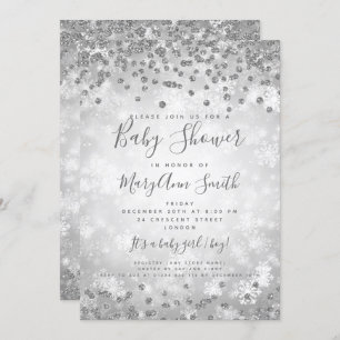 Baby Shower Silver Glitter Winter Wonderland Invitation