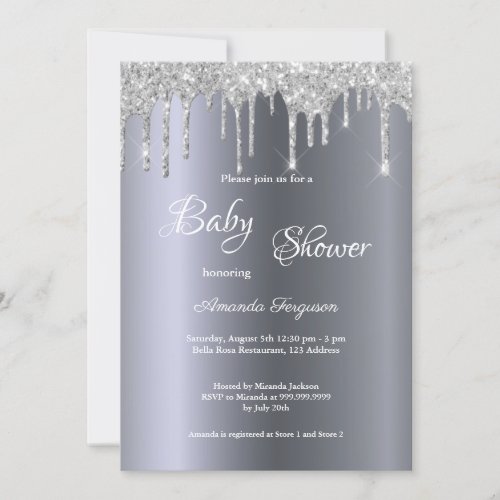 Baby Shower silver metallic glitter drip boy Invitation