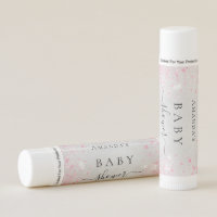 Baby Shower silver pink glitter girl monogram name Lip Balm