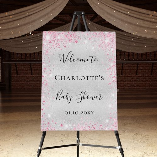 Baby Shower silver pink glitter welcome Foam Board