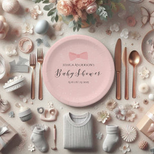 Baby Shower Simply Cute Pink Bow Paper Plates