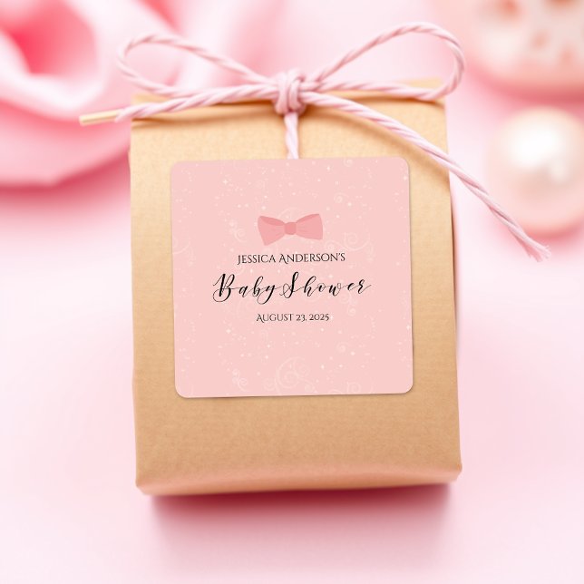 Baby Shower Simply Cute Pink Bow Square Sticker (Creator Uploaded)
