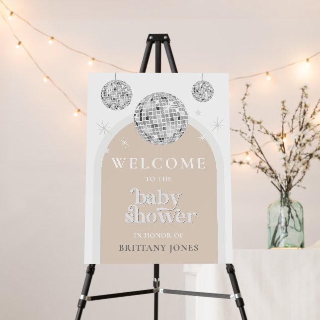 Baby Shower Single Retro Disco Ball Welcome Sign (In Situ (Stand))